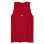 Red sleeveless shirt with a small silver DH3S logo centered on the front lower chest area.