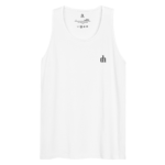 White sleeveless tank top with small black 'dh' logo on the front chest area.