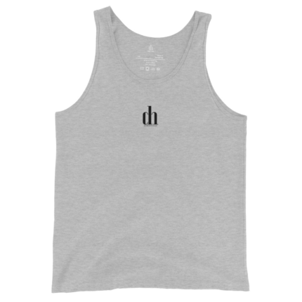 Light gray sleeveless tank top with a small black 'dh' logo centered on the chest.