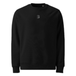 Black crewneck sweatshirt with a small gray DG monogram logo centered on the chest.
