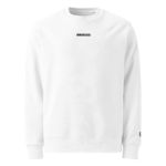 White crewneck sweatshirt with a small black 'DOM3NCH3S' logo centered on the chest. Ribbed cuffs and hem visible, minimal design.