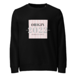 Black sweatshirt featuring a pink striped square graphic with the text 'ORIGIN 2022' and 'DOM3N3CH3S' beneath it.