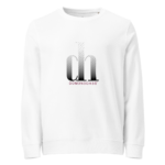White sweatshirt featuring a centered gradient gray logo with the brand name DOM3NCH3S in pink beneath it.