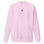 Light pink crewneck sweatshirt with a small black 'dh' logo centered on the chest.