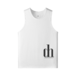 White sleeveless tank top with a large black 'dh' logo and 'DOM3N3CH3S' text near the bottom-right.