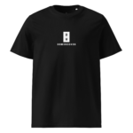 Black T-shirt featuring a white vertical logo (D over H) in a rectangle, with the text DOM3N3CH3S beneath.