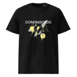 Black t-shirt featuring a geometric yellow/gray abstract design with the white text DOM3N3CH3S across the chest, center image focus.