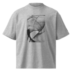 Light gray crewneck T-shirt featuring a black abstract bird illustration on the chest